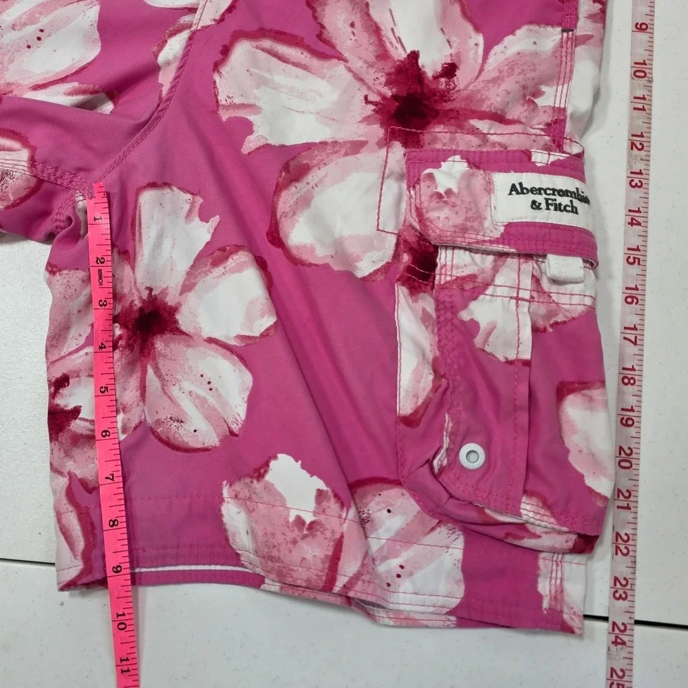 Y2K Abercrombie and Fitch Mens Hibiscus Floral Cargo Board Shorts Swim Trunks L